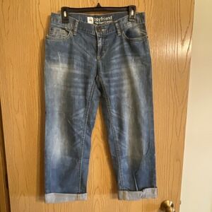 Mossimo Boyfriend Premium Denim Jeans Womens Medium Wash Cropped Cuffed Blue